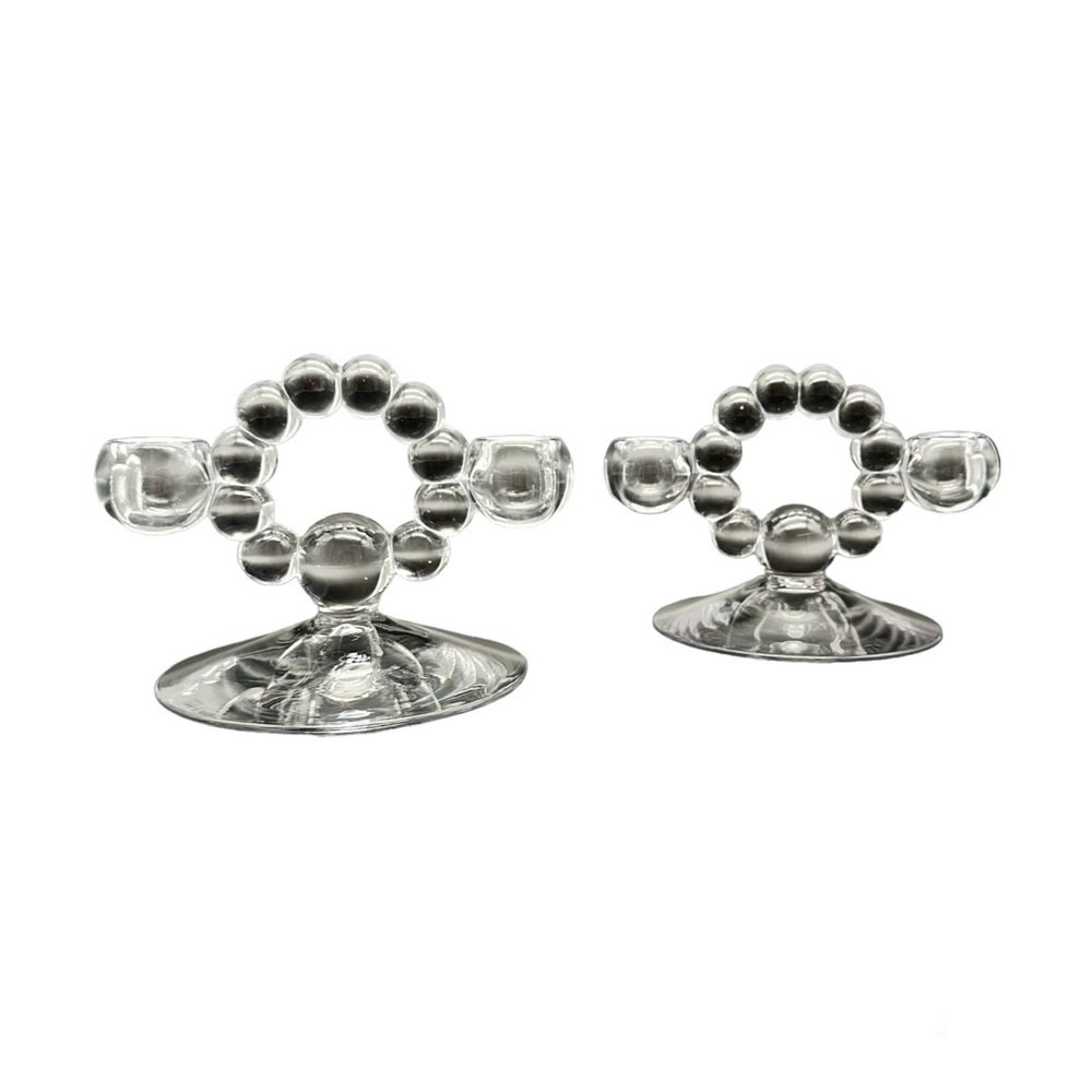 Vintage Double Light Candlestick Holders Candlewick Clear Blown Glass a Pair